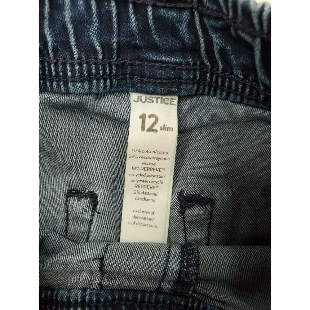 Justice Girls Size 12 Slim Distressed Raw Hem Blue‎ Denim Jeans